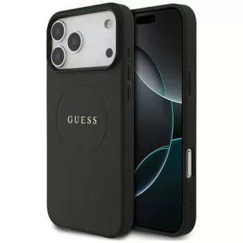 Guess Grained Gold Ring MagSafe-hoesje voor Apple iPhone 18 Pro Max / 17 Pro Max, zwart