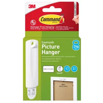 3M Command ophanghaak voor zaagtandophanging, 1 haak + 2 strips, wit (7100336642)