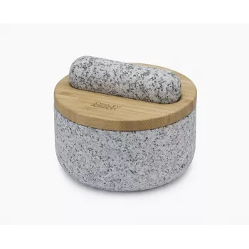 Joseph Joseph Dash vijzel en stamper met bamboedeksel, keramiek, wit