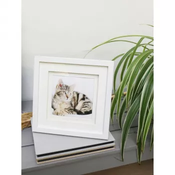 Deknudt S65KK1 witte houten fotolijst 13x13 cm met dubbele passe-partout