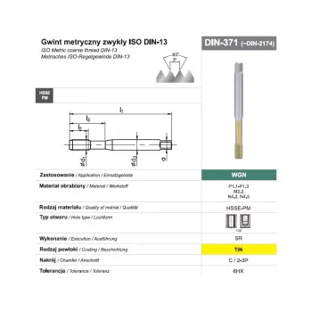 Draadfreesboor M10 DIN 371C (6HX) SR HSSE-PM WGN TiN