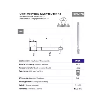 M12 machine-tap DIN 376 C 6H HSSE-Co5 voor roestvrij staal