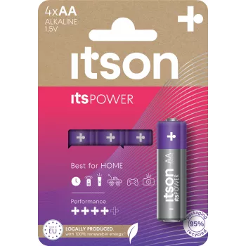 ITSON LR6IPO/4CP alkaline AA-batterijen, 4-pack, 1,5V, lange houdbaarheid