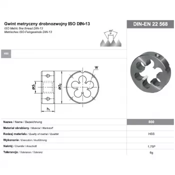 Rond snijijzer M16x1 DIN-22568 (6g) HSS 800