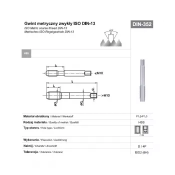 NO NAME M20 machine-tap DIN 352 HSS 6H handtap voor metrische regelmatige draad