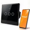 Qoltec 52713 Smart Touch lichtschakelaar 3-voudig Wi-Fi timer Tuya Smart Life gehard glas zwart