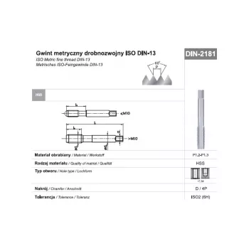 M20 x 1,5 metrische fijndraad machinedraadtap, DIN 2181, 6H-tolerantie, HSS, blank
