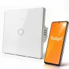 Qoltec 52715 smart Wi-Fi touch light switch, 1-kanaals, gehard glas, wit, Tuya/Smart Life, timer, spraakbesturing