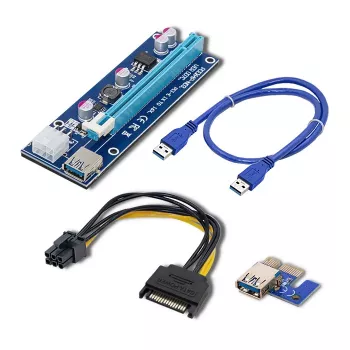 Qoltec Riser PCI-E ver. 007C USB 3.0 PCIe x1 naar x16 extender met 60cm kabel, 4 solid capacitors, 6-pin/SATA/Molex-voeding, LED-indicator