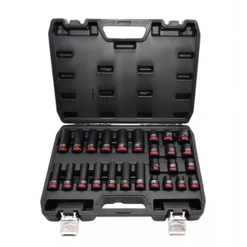 AWTOOLS 1/2 inch dopsleutelset voor slagschroevendraaier, 26-delige, 10-24 mm, kort & lang, Cr-Mo, Black Line