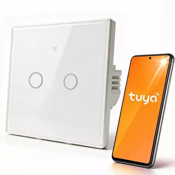Qoltec 2-kanaals touch smart lichtschakelaar Wi-Fi Tuya Smart Life gehard glas wit