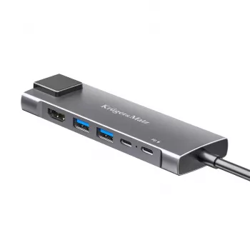 USB-C-hub-multipoort-adapter met HDMI 4K, 2x USB 3.0, USB-C-data, 100W PD, Gigabit Ethernet, spacegrijs