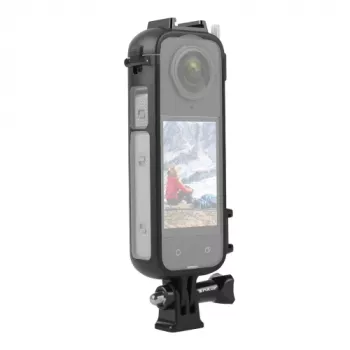PULUZ PU979B beschermhoes met houder en dubbele koude flitsschoen voor Insta360 X4 – zwart