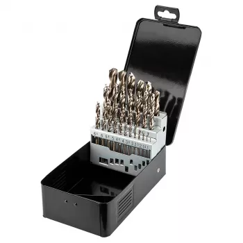NEO TOOLS 25-delige HSS-Co kobalt metaalborenset, 1,0–13,0 mm, volledig geslepen, 135° puntenslijping, DIN 338, metaalkist