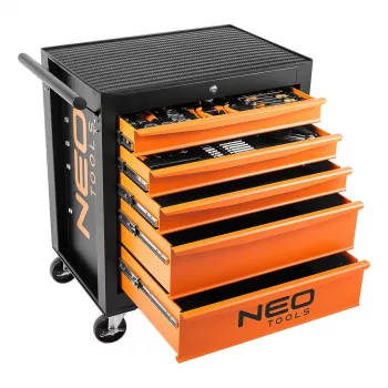 NEO TOOLS werkplaatskast, 5 laden + 117 gereedschappen, kogelgelagerde ladegeleiders, centrale vergrendeling, 400 kg statische belasting, zwart