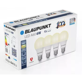 Blaupunkt LED-lamp E27 A60 570 lm 6W 2700K, 4 stuks (BLAUPUNKT-E27-6W-WW-4)
