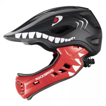 ROCKBROS TT-32006 Shark kinder omvormbare fietshelm met afneembare kinbeschermer, maat S (48-52 cm), zwart