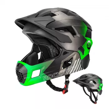 Rockbros TS-61 kinder omvormbare full-face fietshelm met afneembare kinbeschermer, groen, maat S (48-54 cm)
