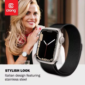 Crong Milano Steel - roestvrijstalen band voor Apple Watch 44/45/46/49 mm (zwart)