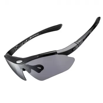 Rockbros 10003 gepolariseerde fietsbril met 5 verwisselbare glazen, UV400, TR90-frame, zwart
