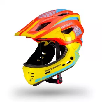 ROBOROCK Rockbros TT-32SOYB-M kinderfietshelm met afneembare kinbescherming, maat M, geel-oranje