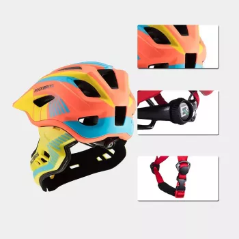 ROBOROCK Rockbros TT-32SOYB-M kinderfietshelm met afneembare kinbescherming, maat M, geel-oranje