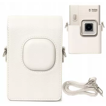 LOVEINSTANT grijze PU-leren beschermhoes voor Fujifilm Instax Mini LiPlay+ hybride instantcamera met schouderriem