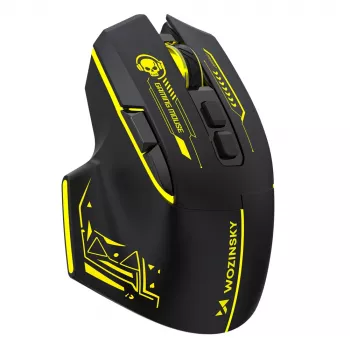 WOZINSKY WMGB-1181 draadloze gaming-muis, 3200 DPI, RGB-achtergrondverlichting, oplaadbaar, zwart-geel