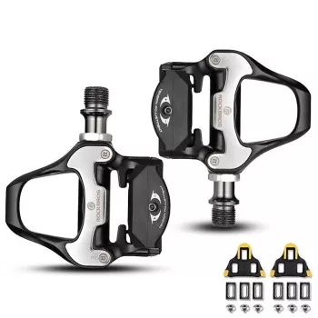 ROCKBROS LP-RD2BK racefiets pedalen Shimano SPD-SL compatibel met gele cleats - zwart zilver