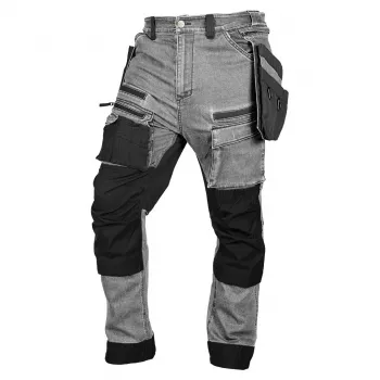 NEO TOOLS DENIM werkbroek XXL grijs met Cordura-verstevigingen en afneembare holsterzakken