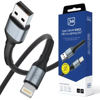 3mk Hyper Cable N-SERIES USB-A naar Lightning 1m 5V/2.4A 12W zwart
