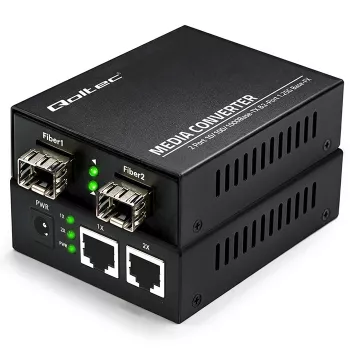 Qoltec bidirectionele mediaconverter-switch Ethernet 2x RJ45 2x SFP | 1000Mb/s | 5V