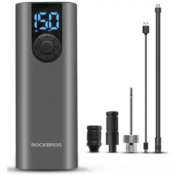 ROCKBROS Elektrische fietspomp met LED-display, USB-C-laden, 150 PSI, Presta/Schrader/Dunlop, Zwart