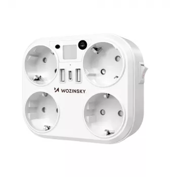 Wozinsky WRS-2B Stekkerdoos met 4 AC-stopcontacten, 2 USB-A, 2 USB-C, 4000 W, LED-lamp, 2 m kabel - Wit