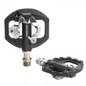 Rockbros M108 Hybride fiets pedalen – Nylon composiet, dubbelzijdig SPD & vlak platform, Zwart