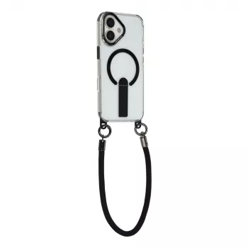 HURTEL hoes voor iPhone 17 met standaard, kort bandje van 30 cm en lang bandje van 120 cm, MagSafe-compatibel - zwart