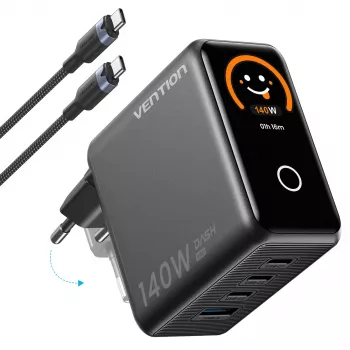 Vention 140W GaN-lader met 1x USB-A, 3x USB-C en USB-C naar USB-C kabel 1m