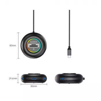 ORICO YXR5-C3 4-poorts USB 3.0 hub met SD- en MicroSD-kaartlezer