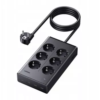 UGREEN S622 Stekkerdoos, 6x AC + 3x USB + USB-C, GaN, 1,5 m, Zwart (75141)