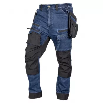 NEO TOOLS denim werkbroek met Cordura-versterkingen en afneembare holstervakken, marineblauw, maat S