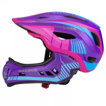 Rockbros kinder-convertible fietshelm TT-32SBPP-M met afneembare kinbescherming, maat M, paars-roze
