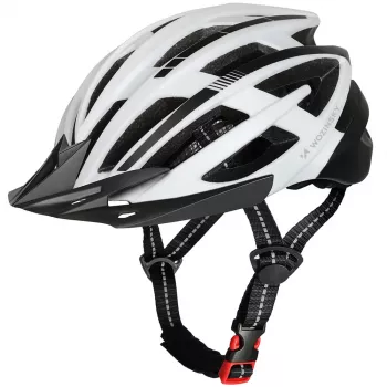WOZINSKY MTB fietshelm met afneembare klep en USB-achterlicht 54-57 cm - zwart-wit
