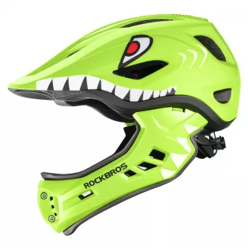 ROCKBROS TT-32003 Shark kinder-convertible-full-face fietshelm met afneembare kinbescherming, groen, maat S (48-52 cm)