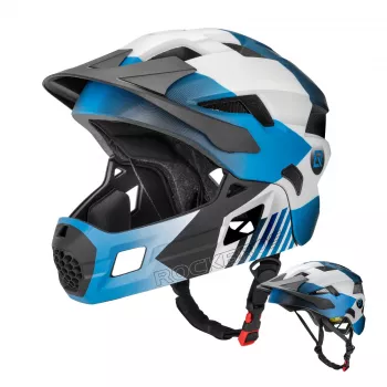 ROCKBROS TS-61 kinderfietshelm met afneembare kinbescherming, maat M (54-57 cm), blauw
