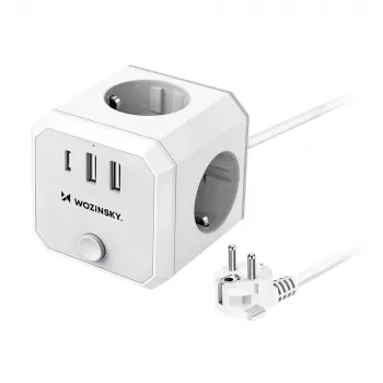 Wozinsky WKZ-3B 4-voudige Power Cube met 2 USB-A en 1 USB-C, 4000 W, 1,8 m kabel, wit
