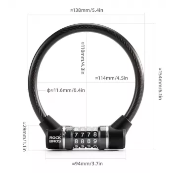 ROCKBROS 87639-4 Cijferslot met staalkabel voor fiets, zwart