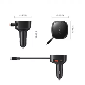 ORICO FC-66-1A2C 66W auto-oplader met intrekbare USB-C kabel - zwart