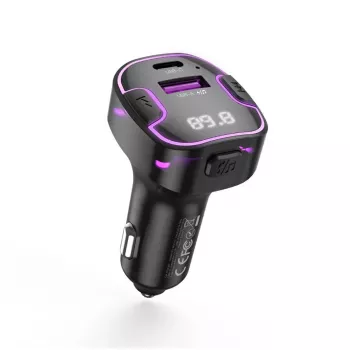 XO BCC12 Bluetooth 5.0 FM-transmitter met dual-USB oplaadfunctie, handsfree, LED-display, USB-/TF-kaart MP3-speler, accuspanningsmonitor voor 12V/24V voertuigen