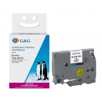 G&G Ninestar satijnband compatibel met Brother TZe-R231, 12mm x 4m, rood