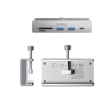 ORICO MH5PC USB-C-hub met klem, 2x USB-A, 1x USB-C, SD/TF-kaartlezer - zilver